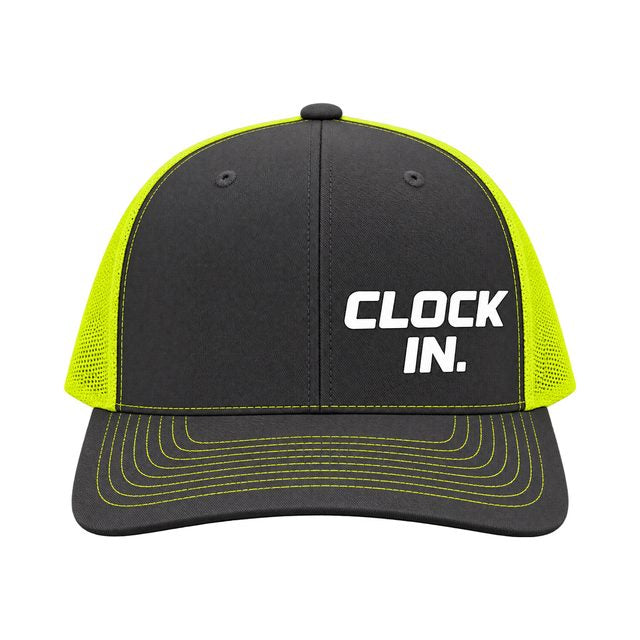 Clock In Trucker Hat - Charcoal/Yellow Embroidered